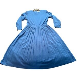 TERRI ELLEN Blue Long Sleeve Pleated Midi Dress Size 16